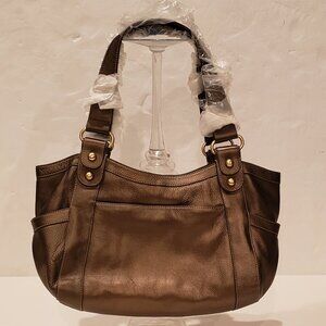 Barr & Barr New York Metallic Bronze Leather Shoulder Bag